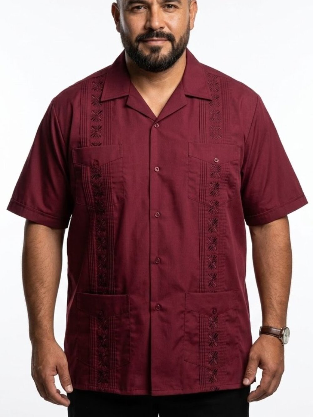 Maximos USA Yucatan Guayabera Maroon Embroidered Shirt 4XL Big & Tall